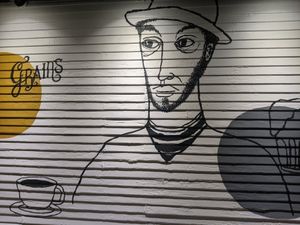 Outside mural at Grains  in San Diego