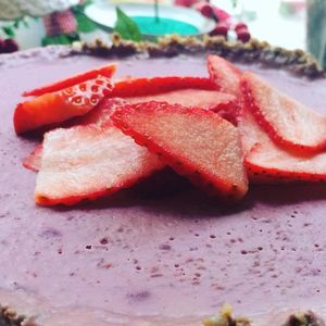 Bleu berries and strawberries vegan cake. It tastes like spring  at Fortuna Cafe in Sintra