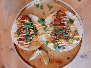 Tasty Tacos at The Longhouse Cafe - such fresh salsa and a nice spicy mayo. YUM at The Longhouse Cafe in Brighton