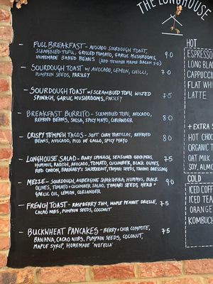 Menu at The Longhouse Cafe in Brighton