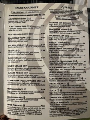 Vegan menu   at La Santisima in Phoenix