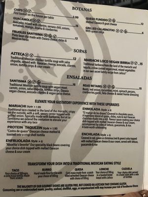 Vegan menu   at La Santisima in Phoenix