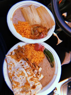 Tamale plate, and quesadilla plate  at La Jacka Mobile - Food Truck in Fresno
