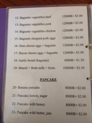 Menu at Riverside Hotel in Stung Treng
