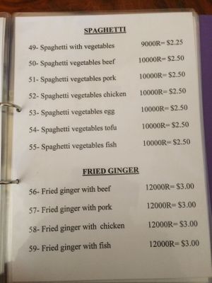 Menu at Riverside Hotel in Stung Treng