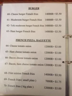 Menu at Riverside Hotel in Stung Treng