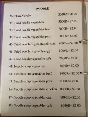 Menu at Riverside Hotel in Stung Treng
