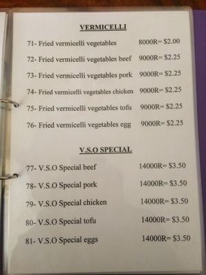 Menu at Riverside Hotel in Stung Treng