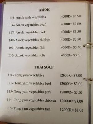 Menu at Riverside Hotel in Stung Treng