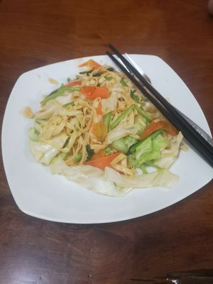 Noodles with veggies at Riverside Hotel in Stung Treng
