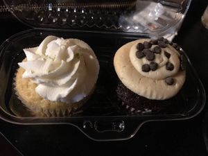 Coconut Lime cupcake (left); Choco-Chip Cookie Dough cupcake (right) at Positively Frosted in Scottsdale