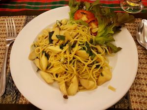 Thai style spaghetti with mushrooms and sweet Thai basil at The Social Salad in Hua Hin