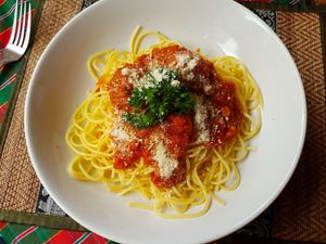 Veggie spaghhetti with 'meatballs' at The Social Salad in Hua Hin