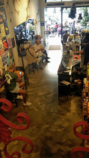 Taken from the nice upstairs seating area . Good for reading or laptop work or just people-watching. at JOIN Juice Bars - Paleon Patron Germanou in Thessaloniki