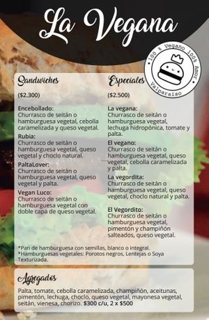 menu at La Vegana in Valparaiso