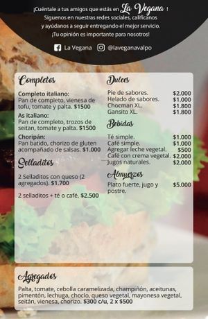 menu2 at La Vegana in Valparaiso