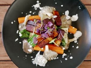 Pork belly main with oyster mushrooms   at The Botanist in Wellington