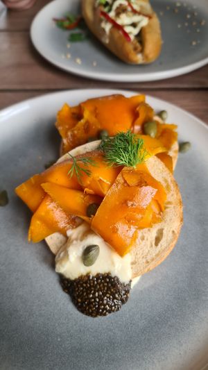 Salmon Bagel with Chia Caviar at The Botanist in Wellington
