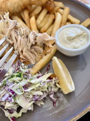 Vegan “Fish” and Chips made with banana blossoms  #Veganuary at The Botanist in Wellington