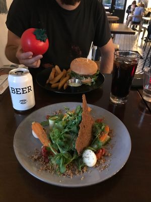 Stuffed aubergine with a local beer at The Botanist in Wellington