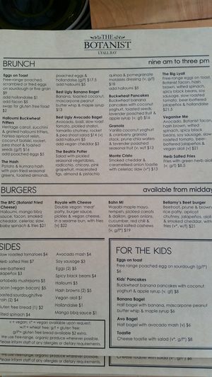 Brunch Menu at The Botanist in Wellington