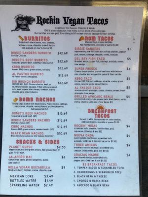 Menu at The Vegan Nom - E Cesar Chavez  in Austin