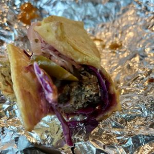 BBQ Brisket Taco (amazing texture )  at The Vegan Nom - E Cesar Chavez  in Austin