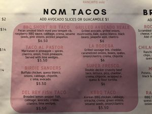 Taco menu  at The Vegan Nom - E Cesar Chavez  in Austin