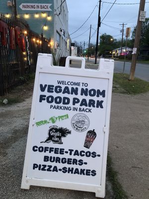 Food truck park entrance  at The Vegan Nom - E Cesar Chavez  in Austin
