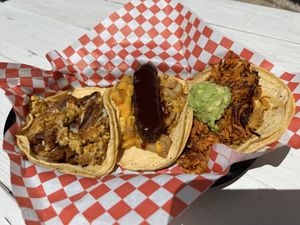 The gracias madre, the bbq breakfast taco, and the Nueva onda.   at The Vegan Nom - E Cesar Chavez  in Austin