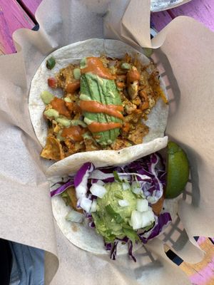 migas (top) del rey fish (bottom)  at The Vegan Nom - E Cesar Chavez  in Austin
