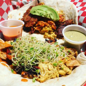 Flour tortillas for these tacos are my fav ❤️ at The Vegan Nom - E Cesar Chavez  in Austin
