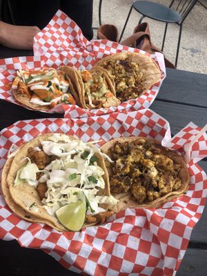 Korean BBQ, 3 amigos (front); birdie sanders, gracias madre, and rockin vegan migas (back). YUM! at The Vegan Nom - E Cesar Chavez  in Austin