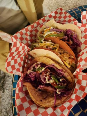 Korean BBQ, double decker and buffalo cauliflower at The Vegan Nom - E Cesar Chavez  in Austin