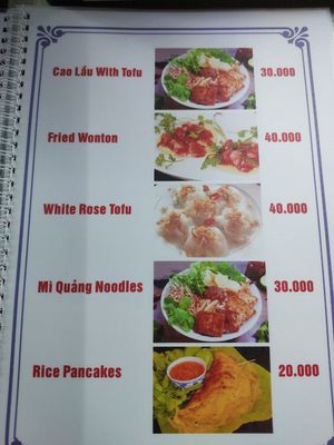Menu at Mrs. Diep in Hoi An