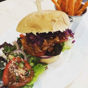 jackfruit burgers at Coco's Canteen  in Weston-super-mare