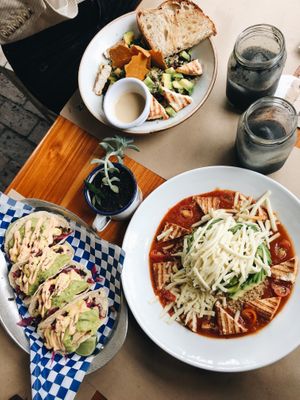 Tacos, Quinoa Salad and cauliflower steak  at De/Raiz Cocina Café - Calle 65 in Bogota