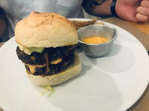 Double burger at De/Raiz Cocina Café - Calle 65 in Bogota