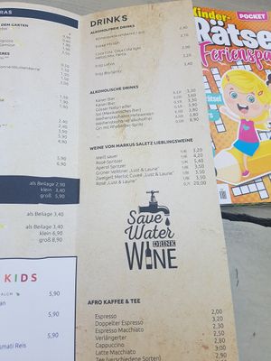 Speisekarte at Joyce in Reutte