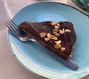 Peanut chocolate caramel cake - like a big vegan gf snickers  at The Therapist - LxFactory in Lisbon