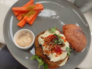 Vegan burger with no fries. at The Therapist - LxFactory in Lisbon