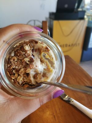 Apple jam, soy yogurt and granola. no sugar  at The Therapist - LxFactory in Lisbon