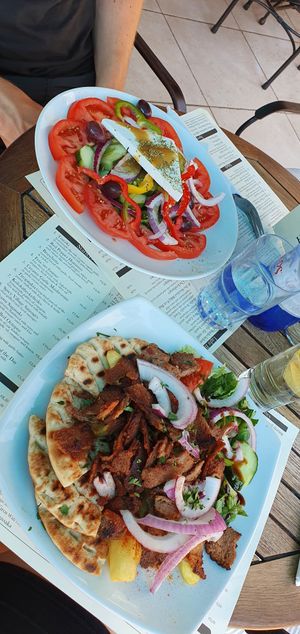 Vegan yorps and feta salad at Apollon in Corfu