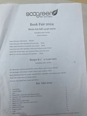 Menu  at Soogreen in Turin