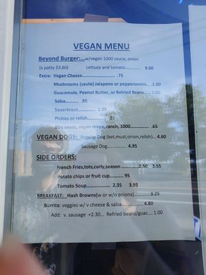 VEGAN MENU at Jim Dandy Restaurant  in Portland