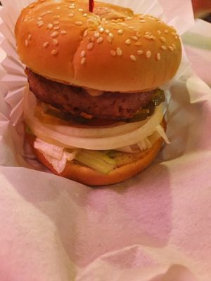 Beyond Burger (we added vegan cheese and pickles) at Jim Dandy Restaurant  in Portland