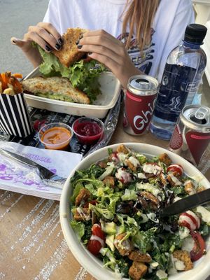 Kale cesar and BLT sandwich with half & half fries.  at Beatnic - Soho in New York City