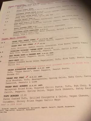 Vegan menu (pre-COVID) at Lime in Galway