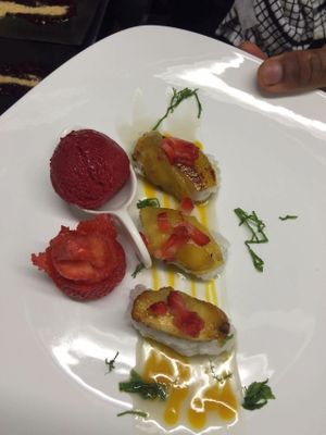 Caramelised fruit and sticky rice at Lime in Galway