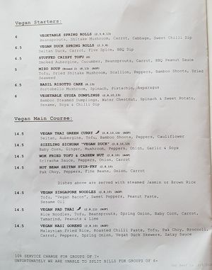 Vegan Menu at Lime in Galway